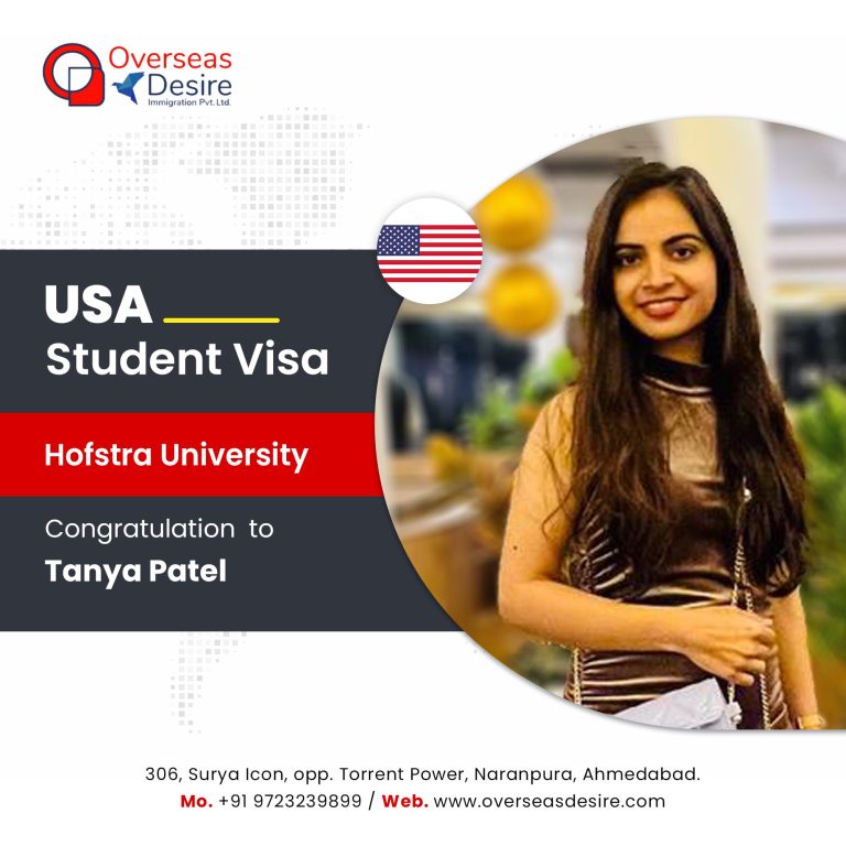Tanya Patel, USA student visa approval for Hofstra University! Success